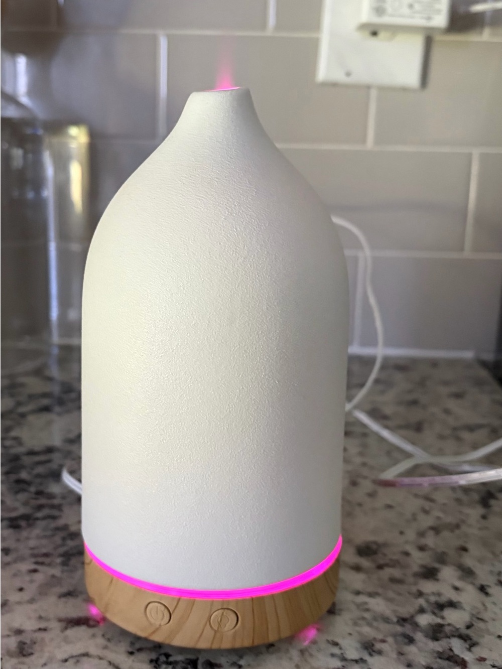 Ceramic White & Wood Aroma Diffuser with Color Mood Light
